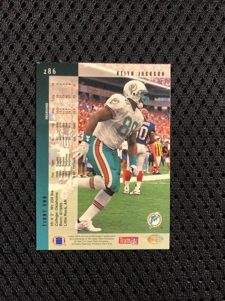 KEITH JACKSON Signed 1994 Upper Deck-Eletric #286 Miami Dolphins - Image 2 of 3