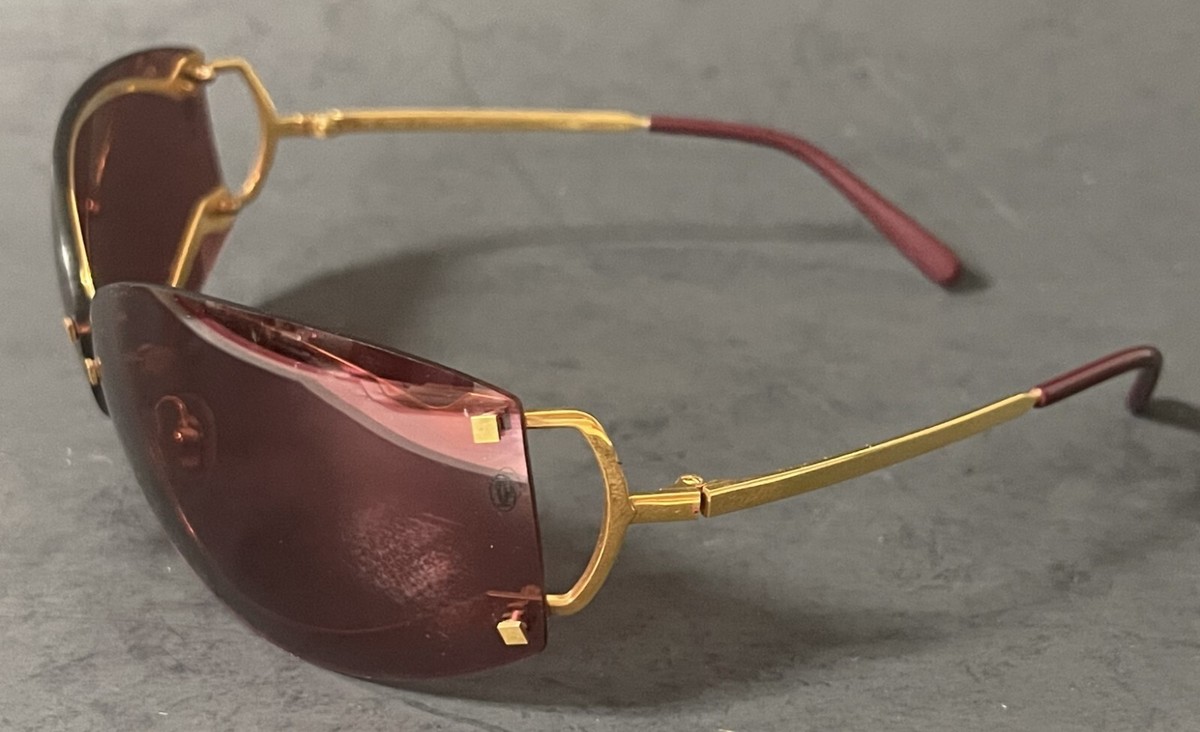 Cartier　レディースサングラス　ワインレッド Original Cartier Womens Red Eye Red Lens Sunglasses Box