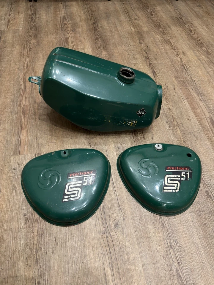 Simson S51 Tankset Seitendeckel Tank Billardgrün Original 1980 - Bild 2 von 4