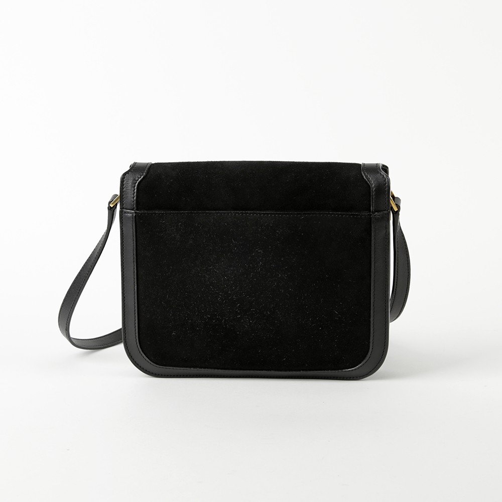 Borsa a tracolla e tracolla Saint Laurent Solferino in pelle scamosciata nera con rifiniture