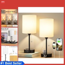Set of 2 Table Lamps with USB C and A Ports AC Outlet Pull Chain 3 Color
