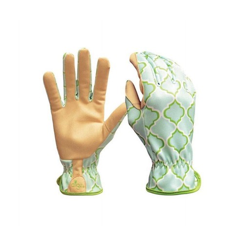 Guantes De Jardinería Para Mujer DIGZ - Palma De Piel, Refuerzo En Dedos, Patrón Floral Coral