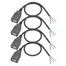 USB a Female to 4 Pin Bare Wire Open End Pigtail Cable, 11In 5V/2A 4-Pack