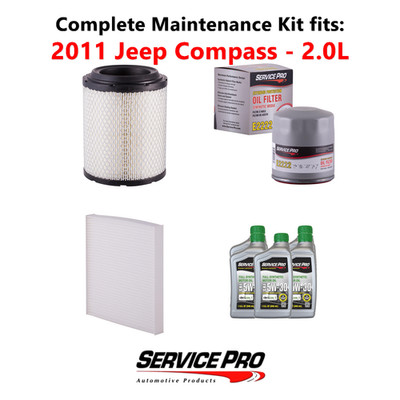 2011 Jeep Compass 2.0L Complete Oil, Air & Cabin Filter Kit (5W-30)