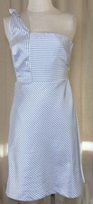 BANANA REPUBLIC Blue White Striped One Shoulder DRESS Sz 2 Silk Textured Coastal