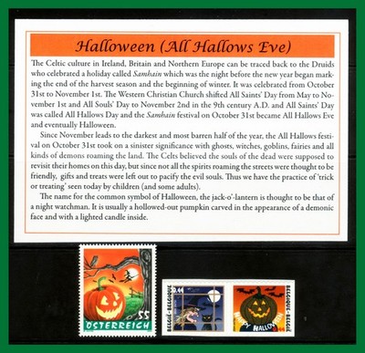 Halloween Jack-o'-lanterns, Austria Sc#2021, Belgium Sc#2043/44 MNH Hall1