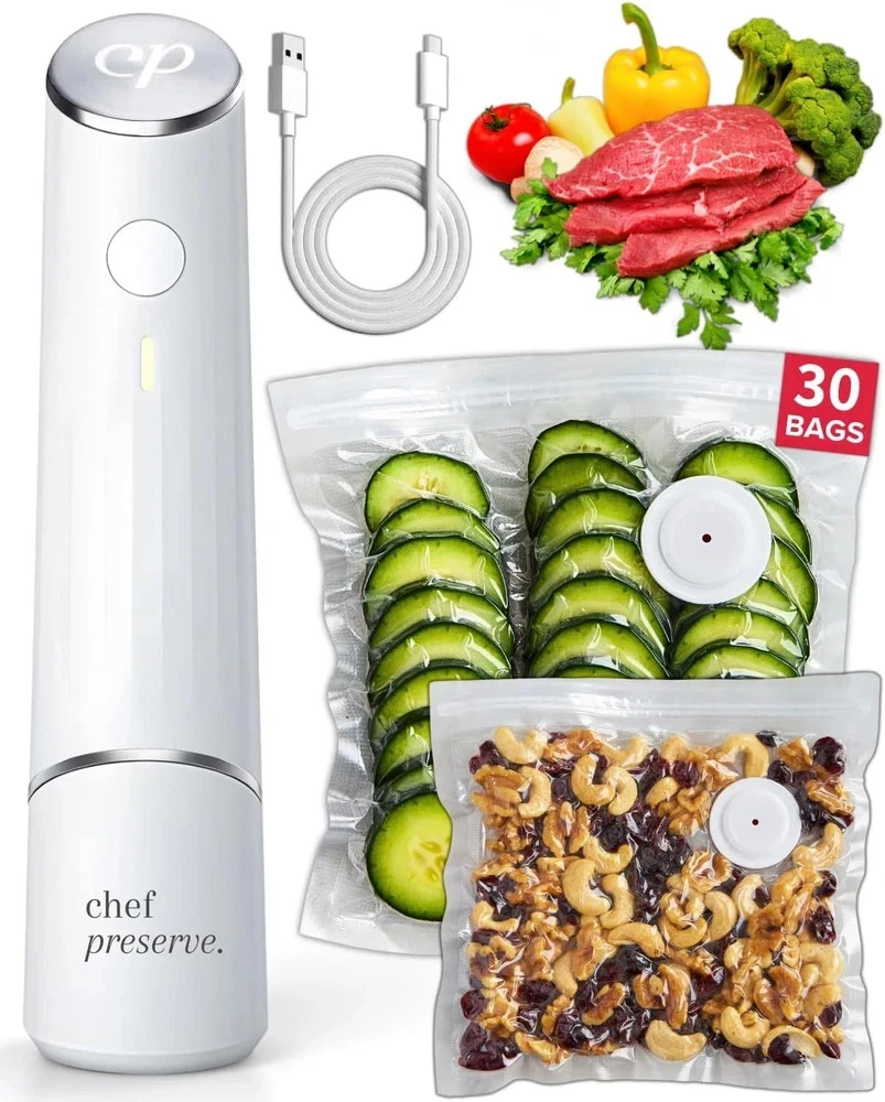 Chef Preserve Compact Vacuum Sealer for Food Vacuum Sealer Machine + 30 Reusable
