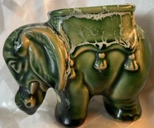 Vintage Dryden Drip Mottled Green Glaze Planter Original Eisenhower Home Sticker