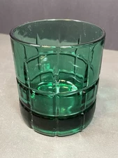 1 Anchor Hocking Tartan Emerald Green Lowball Whiskey Glass Tumbler 3 1/2" Tall