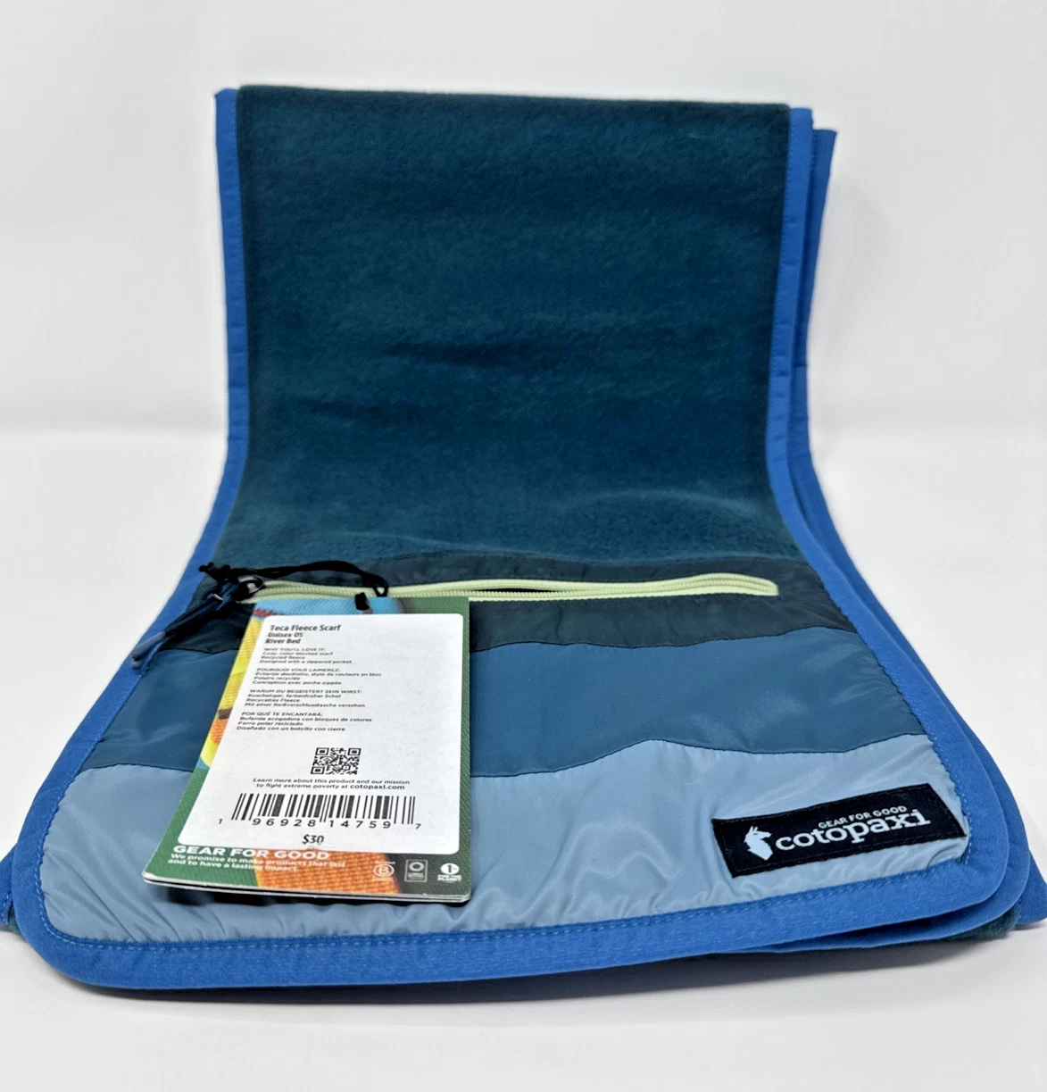NWT Cotopaxi Scarf Mens One Size Blue Fleece Zip Pocket Neck Warmer Hiking