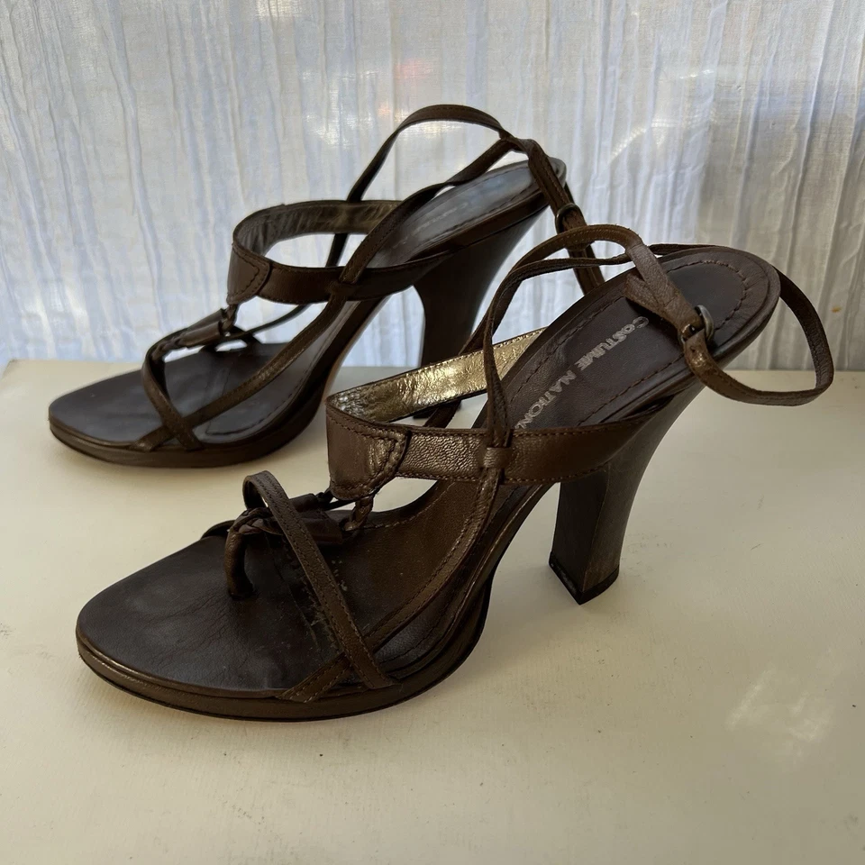 RARO CoSTUME NATIONAL Tanga Trenzada Cuero Marrón Gladiador Tacones 36.5 6 Difícil de Encontrar Foto 2 de 4