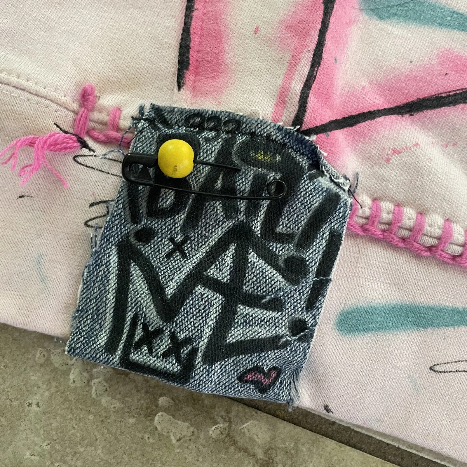 Custom Hand Painted Graffiti Hoodie Mens Medium Pink Crystal Ball Streetwear image 3