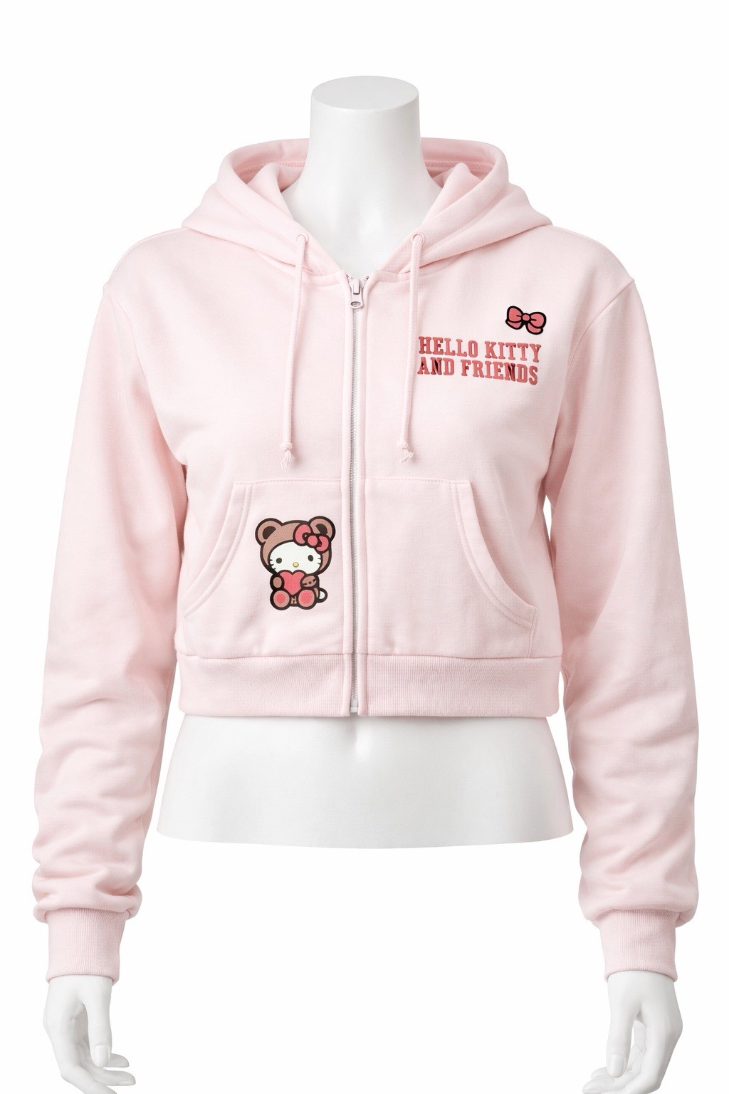 Hello Kitty And Friends Cropped Zip Hoodie Pink Sanrio Women Medium