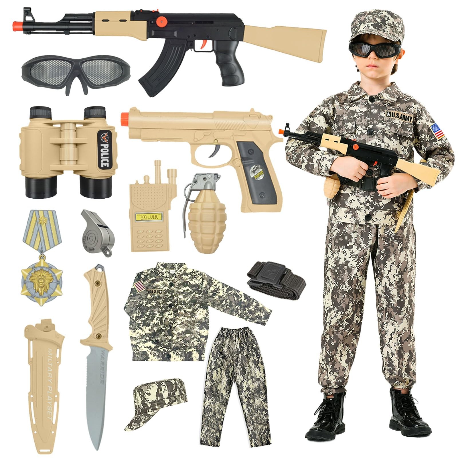 For Kids Military Soldier Costumes Boys Halloween Dress Up Role Play