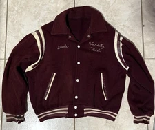 Vintage 1940s Heavy Wool Varsity Jacket Burgundy White Leather Chain Stitch Rare