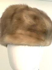 Vintage Damen Echte Nerzfell Mütze Gr.,Farbe:Platingold ,Material:Echtes Pelz,