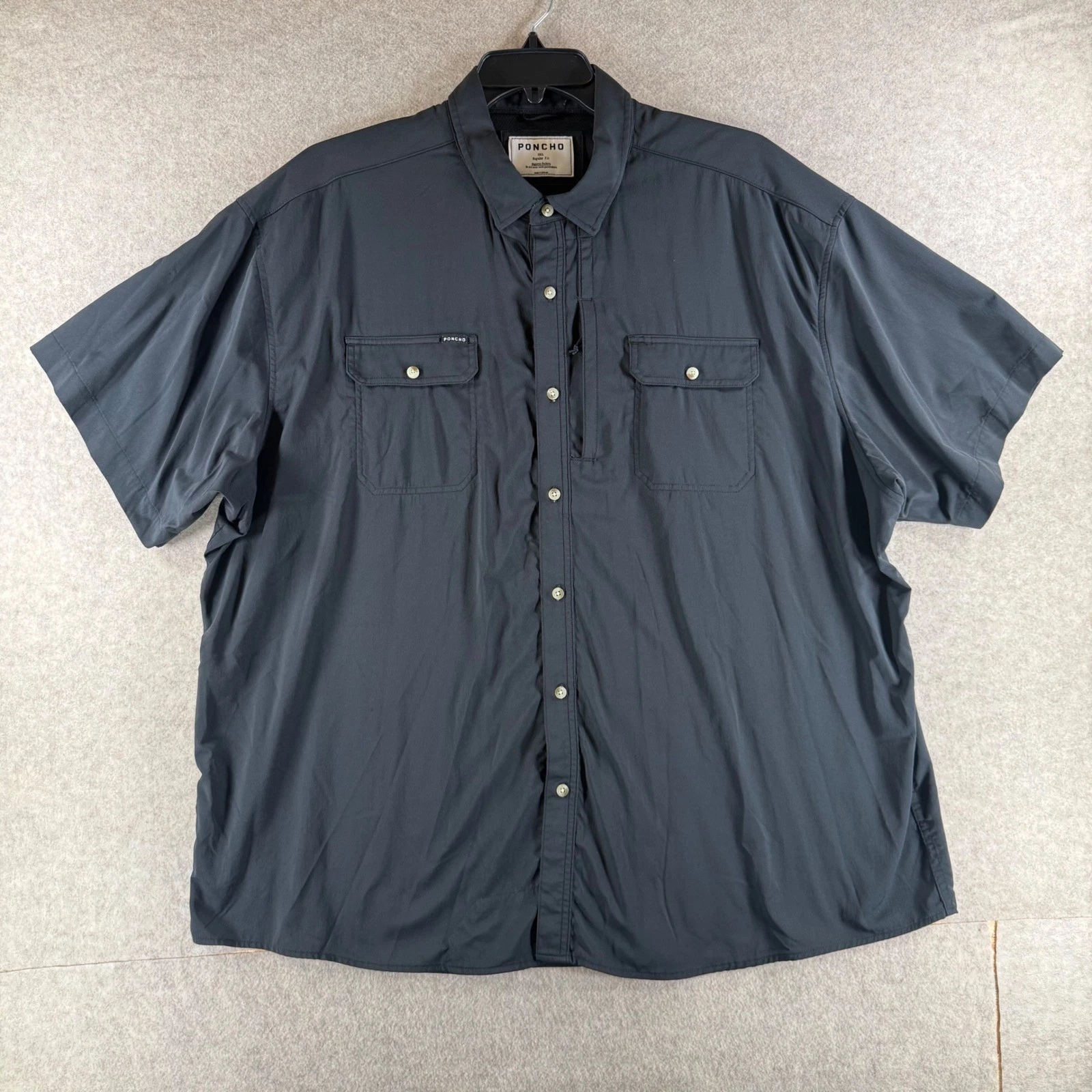 Poncho Fishing Shirt 3XL Gray Magnetic Pockets Short Sleeve Outdoor PO#349 FLAW