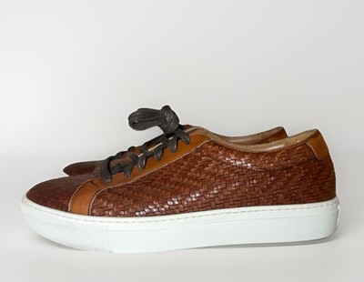 TAFT Men's US 8 EU 41 Woven Brown Leather Low Top Lace Up Sneakers Shoes