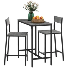 3 Piece Bar Table and Chairs, Industrial Dining Table Set for 2, Counter Heig...