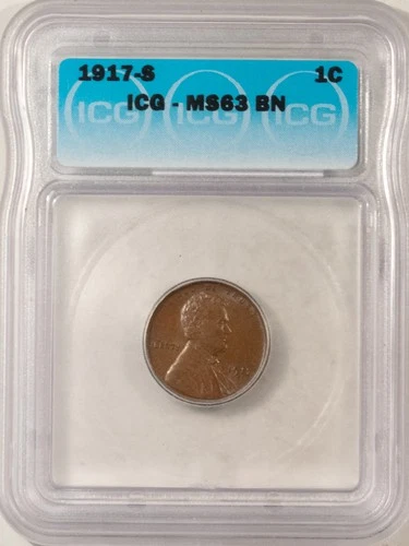 1917-S LINCOLN CENT - ICG MS-63 BN CHOICE UNCIRCULATED & PLEASING!