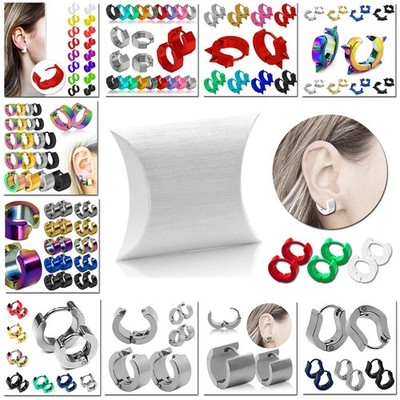 Creolen Klappcreolen Ohrringe Clips Silbern Edelstahl Herren Huggie Geschenkbox