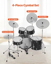 Low Volume Cymbal Pack, 4 Pieces Quiet Cymbals for Drum Set, Alloy Cymbals Drum