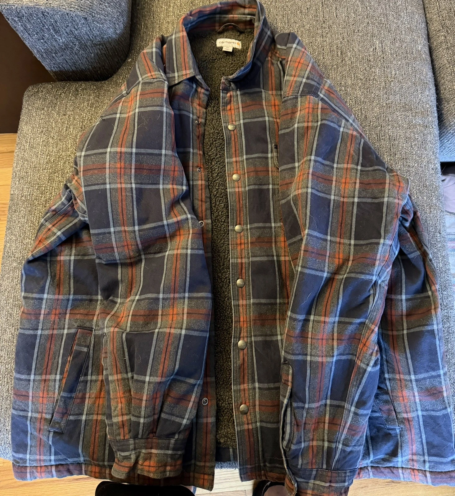 Carhartt Hubbard Sherpa Lined Flannel Shirt Jacket Mens 3XL Blue/Orange Plaid