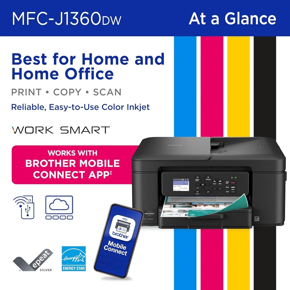 Brother Work Smart 1360 Wireless Color Inkjet All-in-One Printer with Automatic - Image 3 of 4