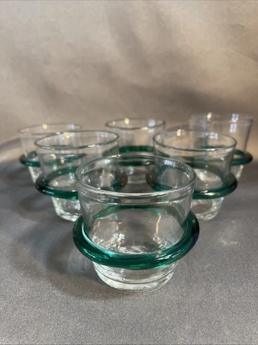Set of 6 Blenko Tumblers #448R Single Green Ring Handmade Rocks Glasses