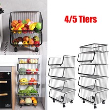 4/5 Tier Stackable Kitchen Trolley Fruit Vegetable Storage Basket Rack Organiser