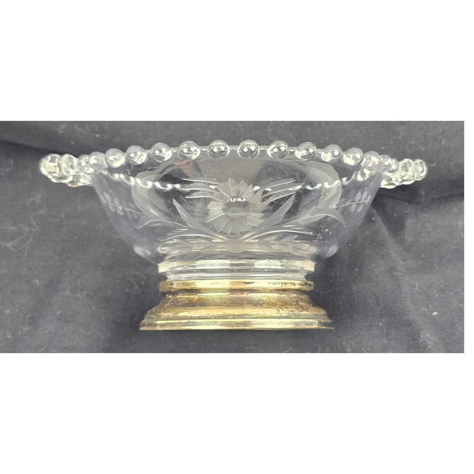 Candlewick bowl by Imperial Glass; with Sterling Silver Base Etched Beaded #107 - Image 4 of 4