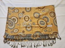 Pashmina Scarf Wrap Shawl Yellow Silk Fringed Geometric Medallion Large 56x72