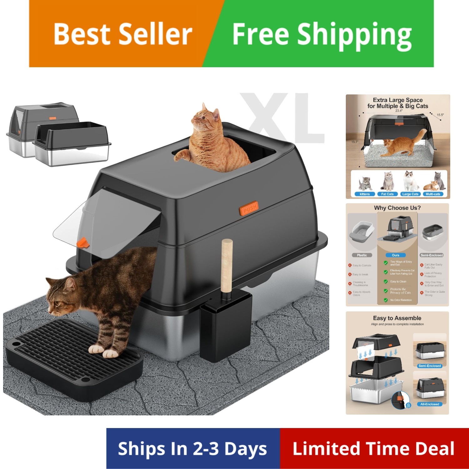 With Lid,front Entry Top Exit Kitty Litterbox,extr...