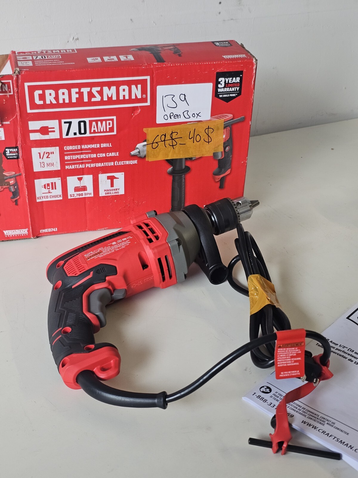 Craftsman 1/2 in. Corded Hammer Drill CMED741 eBay