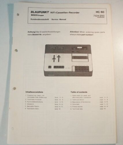 Blaupunkt HC60 HiFi Cassette Recorder Service Manual instructions schéma B6657 - Photo 1/3