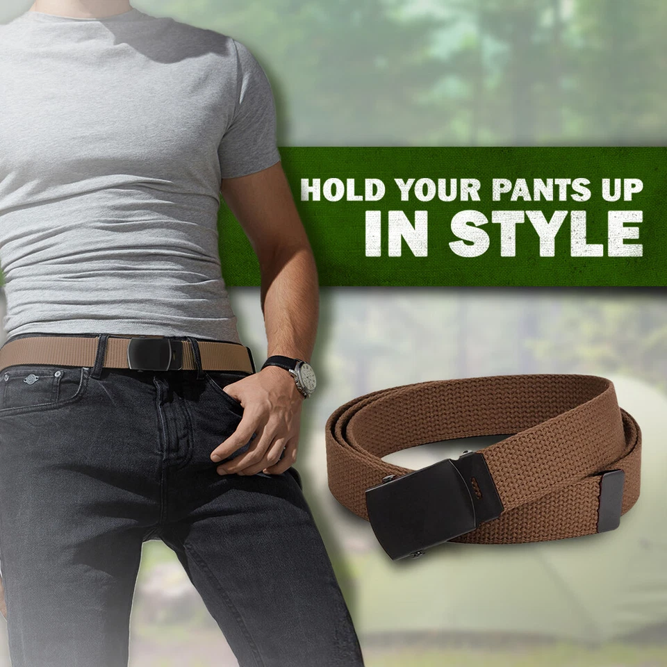 Hold’Em Military Canvas Webbing Belts for MEN’S–Polished Silver Buckle – Univers - Image 3 of 4