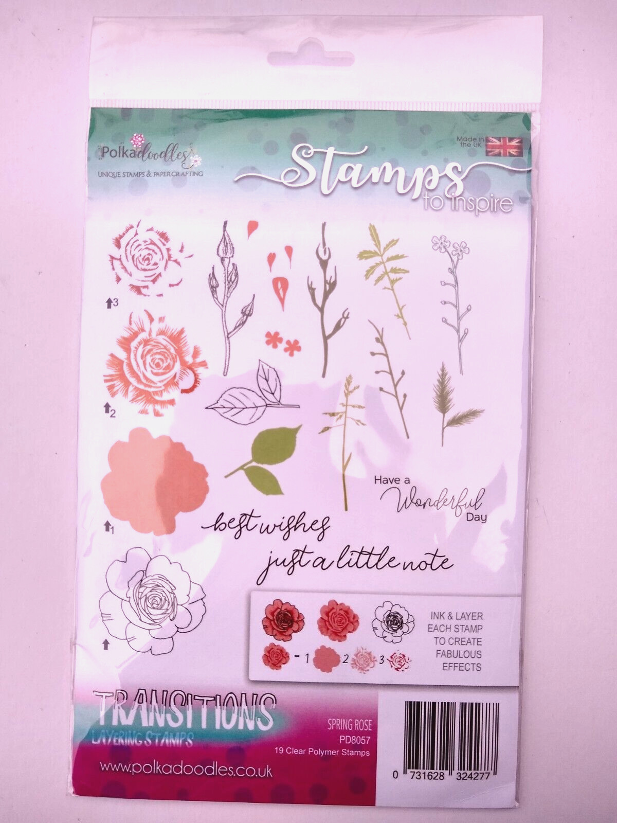 Polkadoodles Transitional Layering Stamps Spring Rose Flowers Sentiments Rare
