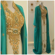 Moroccan Long Farasha Dress Dubai Abaya Hand Work Gown Ramzan Kaftan Eid SALE