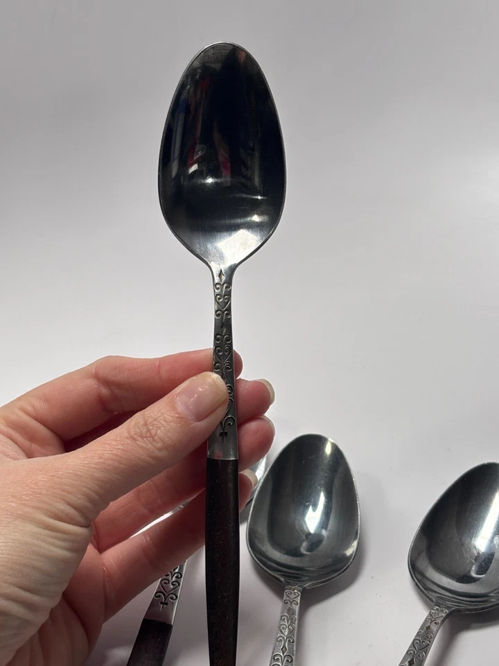 IMPERFECTO Interpur INR2 Acero Inoxidable Marrón Mango Madera MCM Japón Lote Cuchara Sopera 8" Foto 4 de 4