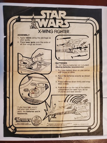 X-wing Fighter Instructions Manual ORIGINAL Kenner 1977 Star Wars