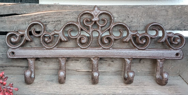 ❤5 Er Hakenleiste Wandhaken Gusseisen Shabby Antiklook VerschnöRkelt Romantik❤-image