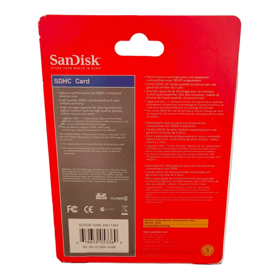 4GB SDHC (Secure Digital HC) Card Sandisk SDSDB-4096 Nintendo DSi OEM - Image 3 of 3