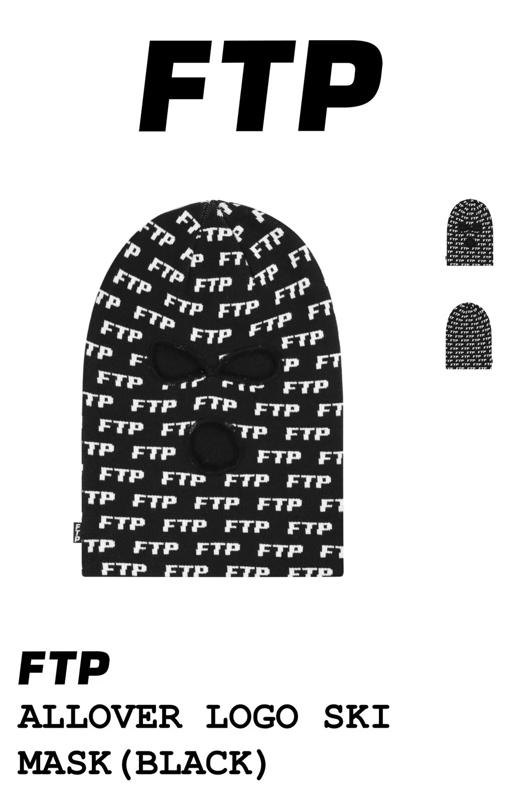 FTP All Over Logo Ski Mask Black