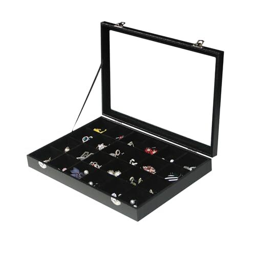 24-Grid Black Velvet Jewelry Organizer Box for Rings & Earrings-image
