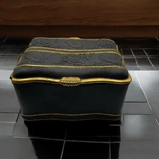 Vintage MOTTAHEDEH Italy Covered Casket, Dresser Box, Dish; Black & Gold, Chips