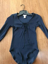 H&M Premium Quality Black Lace Up Ribbed Bodysuit XS