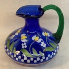 Fenton Art Glass Hand Painted Cobalt Blue Pitcher  Showcase Series   Bill Fenton