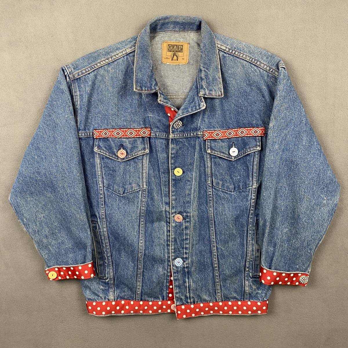 Vintage GAP Denim Jacket Womens Size Large Blue Jean Aztec