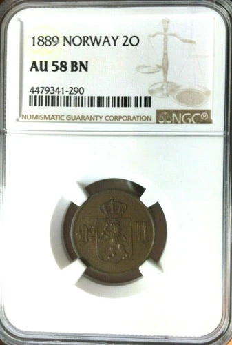 1889 Norway 2 Ore, NGC AU 58