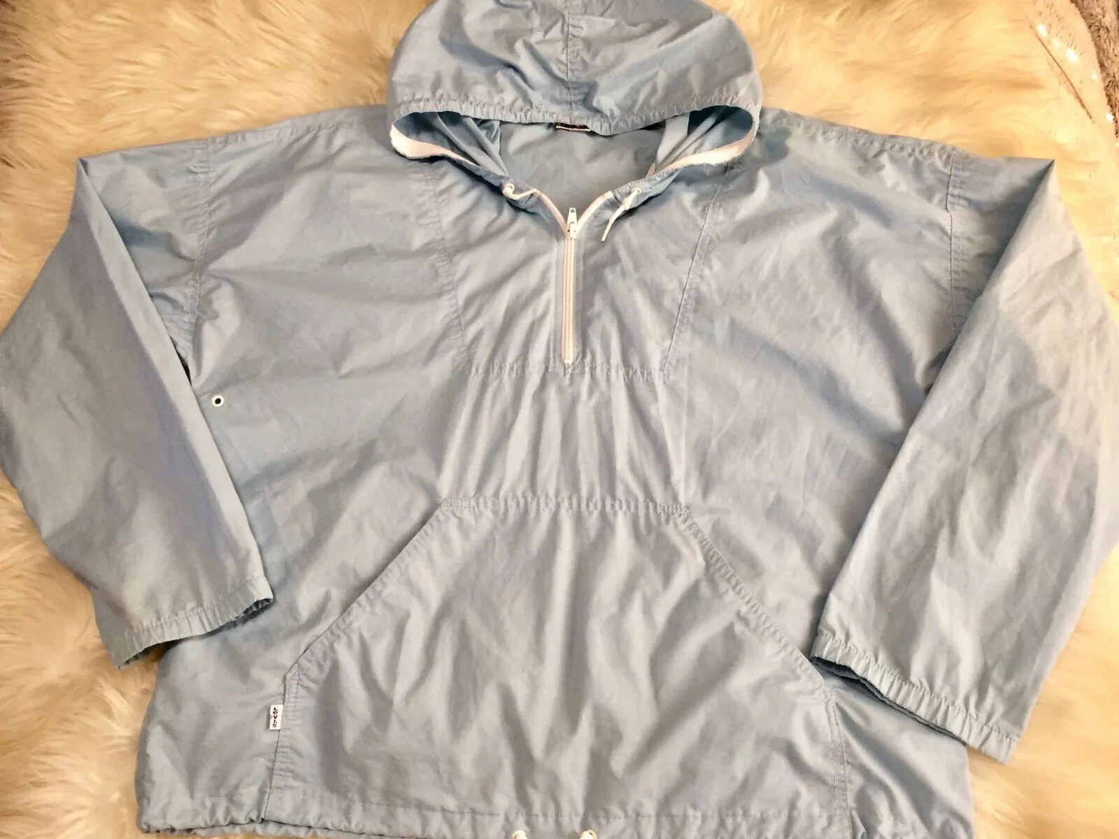 Vtg 70’s Levi’s Cotton Windbreaker Light Blue Men’s Sz L - Wm’s Sz XL 1/4 Zip
